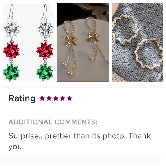 I'll Try & Restock Christmas Bow Earrings Tiered Bow Earrings Silver Red Green - Picture 2 of 6